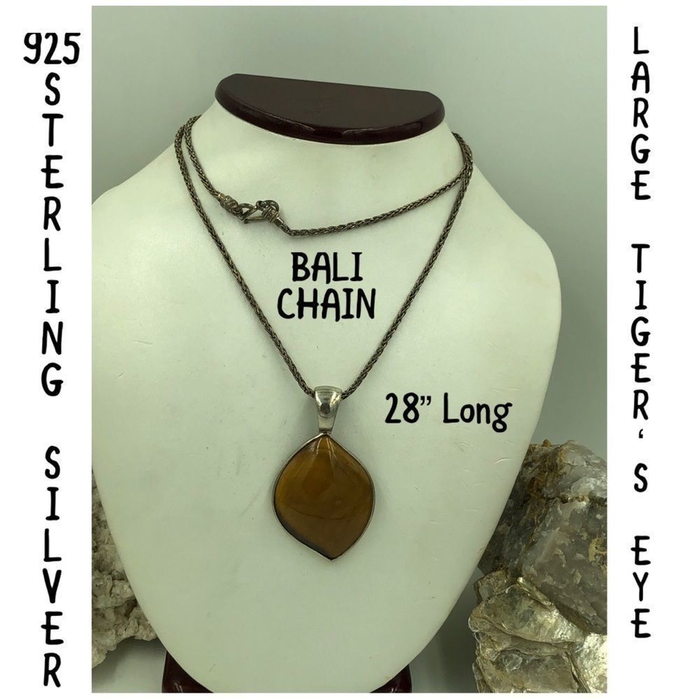 925 STER Silver L Tiger’s Eye Necklace 28” Long